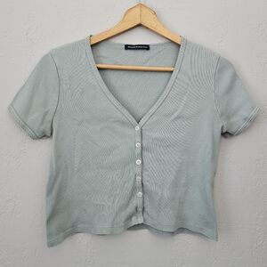 Brandy Melville Paige Ruffle Mint Green Button Up Crop Top